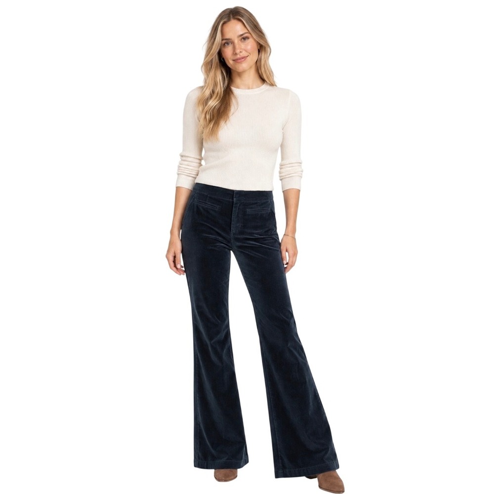 Pilcro Anthropologie High Rise Corduroy Flare Pants Navy Blue Size 29 OBI857301